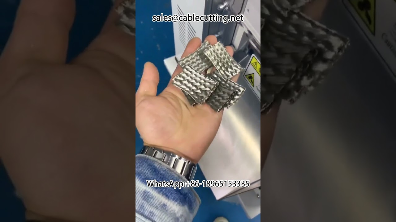 Snijmachine voor gevlochten koperen tape en krimpkous – precisie voor kabelbomen